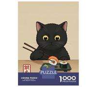 Jigsaw Puzzles 1000 Pieces for Adults Black Cat Eating Sushi Adult Puzzles Relax Games Analysis And Logic Stress Reduction Gifts 70x50cm/1000pcs