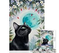 Jigsaw Puzzles 1000 Pieces for Adults Black Cat Gazing at Moon Watercolor Practical Game Difficult Challenge Home Decoration Toys Birthday Present, Gifts, (38x26cm)