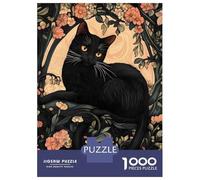 Jigsaw Puzzles 1000 Pieces for Adults Black Cat in Floral Frame Puzzles for Adults Fun Games Improve Memory Deal As Gifts for The Whole Family 70x50cm/1000pcs