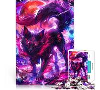 Jigsaw Puzzles 1000 Pieces for Adults Black Fox with Red Moon Präzisionsschnitt Tolle Geschenke und Spielzeuge38x26cm