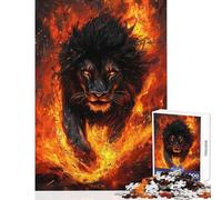 Jigsaw Puzzles 1000 Pieces for Adults Black Lion Emerging Flames Brain Teaser Game Difficult Hard Educational Toy Birthday Present, Gifts, (50x75cm)
