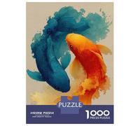 Jigsaw Puzzles 1000 Pieces for Adults Blue And Orange Koi Fish Illustration Puzzles for Adults DIY Toys Home Decoration Help The Brain Exercise 52x38cm/1000pcs