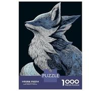 Jigsaw Puzzles 1000 Pieces for Adults Blue And White Fox Illustration Puzzles for Adults Fun Games Improve Memory Deal As Gifts for The Whole Family 52x38cm/1000pcs