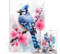 Jigsaw Puzzles 1000 Pieces for Adults Blue Jay Cherry Blossom Denkspiel mit vollständig ineinander greifenden, zufällig geformten Teilen75x50cm