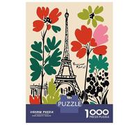 Jigsaw Puzzles 1000 Pieces for Adults Bonjour Paris Floral Eiffel Tower Art Jigsaw for Adults Family Games A Work of Art Help The Brain Exercise 52x38cm/1000pcs