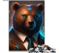Jigsaw Puzzles 1000 Pieces for Adults Boss Brown Bear Made of Wood, Fun at Home Activities, Birthday Present, Travel Gifts 50x75cm for Family Interactive Game