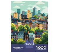 Jigsaw Puzzles 1000 Pieces for Adults Boston Skyline Illustration Teenager Puzzles Family Game Difficult Challenge Stress Reduction Gifts 52x38cm/1000pcs