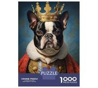 Jigsaw Puzzles 1000 Pieces for Adults Boston Terrier The King Puzzle for Adults Brain Teaser Game Pattern Assembly Deal As Gifts for The Whole Family 38x26cm/1000pcs