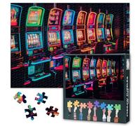Jigsaw Puzzles 1000 Pieces for Adults Bright Neon Slots Machine Elite Room Luxury VIP Casino Nightlife Paper Puzzles Immersive Brain Challenge Game Home Decor Art Gift Large 27.5 x 19.7 Inch