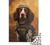 Jigsaw Puzzles 1000 Pieces for Adults Brittany Spaniel Soldier Puzzle for Adults Wooden Board Puzzles Family Decoration 1000pcs (75x50cm)