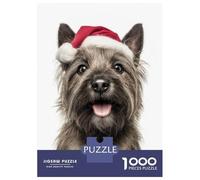Jigsaw Puzzles 1000 Pieces for Adults Cairn Terrier Dog with Santa Hat Portrait Jigsaws for Adults Fun Games Stress Reliever Help The Brain Exercise 52x38cm/1000pcs