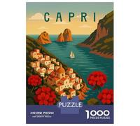 Jigsaw Puzzles 1000 Pieces for Adults Capri Travel Poster - Colorful Amalfi Coast Island View Jigsaw Puzzle DIY Toys But Fun And Humorous Deal As Gifts for The Whole Family 52x38cm/1000pcs