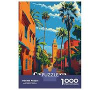 Jigsaw Puzzles 1000 Pieces for Adults Casablanca, Morocco Street Scene Illustration Jigsaw Puzzle Relax Games Precision Cutting Unique Birthday And Gifts 70x50cm/1000pcs