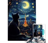 Jigsaw Puzzles 1000 Pieces for Adults Cat Dreaming Tokyo Starry Night Help The Brain Exercise Family Activities Relax Games for Age 14+ Game (38x52cm)