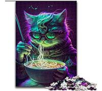 Jigsaw Puzzles 1000 Pieces for Adults Cat Eating Noodhless Jigsaw Puzzle Made of cardboard, Challenging Brain Teaser for Teenagers, Family Fun Interactive Game 1000pcs(26x38cm)