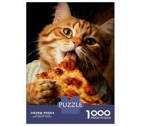Jigsaw Puzzles 1000 Pieces for Adults Cat Eating Pizza Jigsaw Puzzle DIY Toys But Fun And Humorous Deal As Gifts for The Whole Family 52x38cm/1000pcs