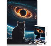 Jigsaw Puzzles 1000 Pieces for Adults Cat Gazing at Black Hole Soothing Relaxing Leisure Time Accurate Interlock Precision Toy Size 38x52cm