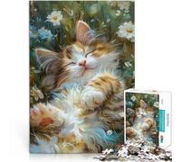 Jigsaw Puzzles 1000 Pieces for Adults “Cat in Garden Flowers” Made of wood,for and 14 years and over DIY Toys Wish List with Santa Claus。size:50x75cm/14.96x20.47inch