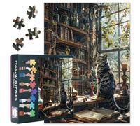 Jigsaw Puzzles 1000 Pieces for Adults Cat in The Library Puzzles for Adults Fun Animals Puzzle Home Wall Decoration Challenging Family Game & Gift Idea Finished Size: 70x50cm