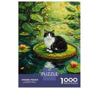 Jigsaw Puzzles 1000 Pieces for Adults Cat on Lily Pad Painting Puzzles for Adults Fun Games Improve Memory Deal As Gifts for The Whole Family 70x50cm/1000pcs