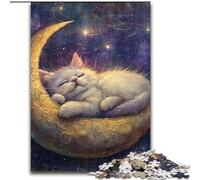 Jigsaw Puzzles 1000 Pieces for Adults Cat on The Moon Puzzle Ideal for Lover, Perfect Christmas, New Year, Valentine's Gift 50X75CM