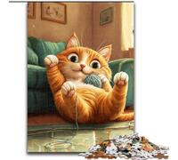 Jigsaw Puzzles 1000 Pieces for Adults Cat Playing with A Ball of Yarn Puzzle Made of Wood for Birthday Holiday Christmas size 50X75CM