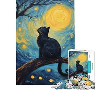 Jigsaw Puzzles 1000 Pieces for Adults Cat Under The Moon Toy Intellectual Game Practical Game Pattern Assembly Birthday Gifts (size 38x52cm)