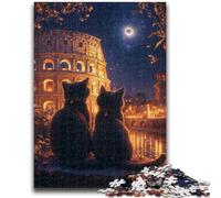 Jigsaw Puzzles 1000 Pieces for Adults Cats in Rome Night Difficult Hard Brain Teaser Game Secret Santa Gifts 38x26cm