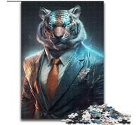 Jigsaw Puzzles 1000 Pieces for Adults CEO Tiger In Suit cardboard Jigsaw Puzzles size 26x38cm for Travel Lovers & Couples, Challenging Toy