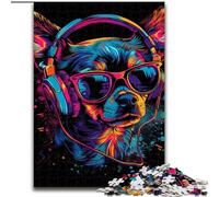 Jigsaw Puzzles 1000 Pieces for Adults Chihuahua DJ Neon Made of Wood, Perfect DIY Art Decor Or Birthday Gift 50x75cm for Birthday Holiday Christmas