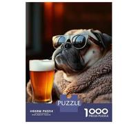 Jigsaw Puzzles 1000 Pieces for Adults Chill Pug Beer Dog Adult Jigsaw Relax Games Difficult Challenge Help The Brain Exercise 70x50cm/1000pcs