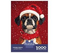 Jigsaw Puzzles 1000 Pieces for Adults Christmas Boxer Dog with Santa Hat Festive Christmas Pet Portrait Jigsaws for Adults Fun Games Stress Reliever Help The Brain Exercise 52x38cm/1000pcs
