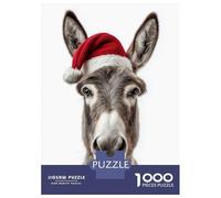 Jigsaw Puzzles 1000 Pieces for Adults Christmas Donkey with Santa Hat Portrait Jigsaws for Adults Fun Games Stress Reliever Help The Brain Exercise 38x26cm/1000pcs