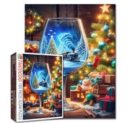 Jigsaw Puzzles 1000 Pieces for Adults-Christmas Scene Hardboard Puzzle-Challenging Puzzle Perfect for Game Nights-DIY Home Wall Decor-Snowflakes -Christmas Train Wine Glasses Art Puzzle 27" x 20"