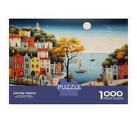 Jigsaw Puzzles 1000 Pieces for Adults Coastal Village Scene with Moonlight Puzzles for Adults Fun Games Improve Memory Deal As Gifts for The Whole Family 52x38cm/1000pcs