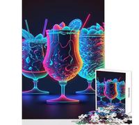 Jigsaw Puzzles 1000 Pieces for Adults Cocktail Drink Neon Educational Toy Gift For Birthdays Relaxing Games Artists Collection, Fine Art Size 38x26cm