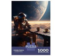 Jigsaw Puzzles 1000 Pieces for Adults Coffee Drinking Spaceman Jigsaws for Adults Fun Games Stress Reliever Help The Brain Exercise 38x26cm/1000pcs