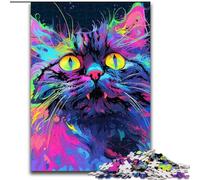 Jigsaw Puzzles 1000 Pieces for Adults Colorful Art Cat Made of Wood, Fun at Home Activities, Birthday Present, Travel Gifts 50x75cm for Family Interactive Game