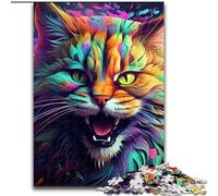 Jigsaw Puzzles 1000 Pieces for Adults Colorful Art Psychedelic Cat Challenging Puzzles Teenager Stress Reduction Cool Unique Gift for Family (Size 50x75 cm)