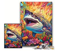 Jigsaw Puzzles 1000 Pieces for Adults Colorful Art Shark Wooden Jigsaw Puzzles for Adults 50x75 cm Family Game Night Fun, DIY Decorative Artwork