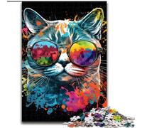 Jigsaw Puzzles 1000 Pieces for Adults Colorful Cat Animal Paint Made of Wood, Perfect DIY Art Decor Or Birthday Gift 50x75cm for Birthday Holiday Christmas