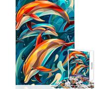 Jigsaw Puzzles 1000 Pieces for Adults Colorful Dolphins Swimming in Blue Water Educational Toy Gift For Birthdays Relaxing Games Artists Collection, Fine Art Size 50x75cm