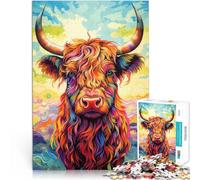 Jigsaw Puzzles 1000 Pieces for Adults Colorful Highland Cow Stressabbau-Spielzeug Geburtstagsgeschenk, Geschenke, Wandkunst75x50cm