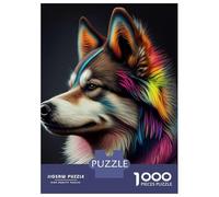 Jigsaw Puzzles 1000 Pieces for Adults Colorful Husky Dog Animals Puzzle for Adults Family Game Wall Decoration for Birthday, Chrismas 38x26cm/1000pcs