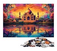 Jigsaw Puzzles 1000 Pieces for Adults Colorful Psychedelia of Taj Mahal in India Puzzle Wall Decoration Great Gift for And Teenager Age 14 Years Up 1000 PCS(38x26cm)