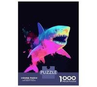 Jigsaw Puzzles 1000 Pieces for Adults Colorful Shark Illustration on Black Background Jigsaw for Adults Anti-Stress Toys Birthday Present Stress Reduction Gifts 38x26cm/1000pcs
