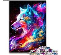Jigsaw Puzzles 1000 Pieces for Adults Colorful Wolf Made of Wood, Unique DIY Home Decor Gift Idea 50x75cm Brain Teaser Game for Teenagers, Perfect