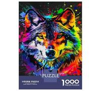 Jigsaw Puzzles 1000 Pieces for Adults Colorful Wolf Wall Art Print-4 Jigsaws for Adults Family Games Stress Reliever Stress Reduction Gifts 52x38cm/1000pcs
