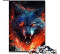 Jigsaw Puzzles 1000 Pieces for Adults Colourful Fire Wolf Made of Wood, for Ages 14+ 50x75cm Challenging & Entertaining, Family Activity