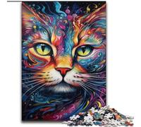 Jigsaw Puzzles 1000 Pieces for Adults Colourful Psychedelic Cat Made of Wood, Perfect DIY Art Decor Or Birthday Gift 50x75cm for Birthday Holiday Christmas